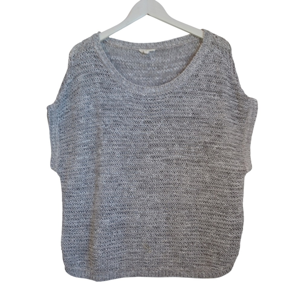 Eileen Fisher Womens Grey Italian Cotton Blend Open Knit Boxy Sweater Top L